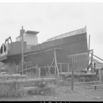 På bilden ses ångaren «»Marat»» som ryssarna hade tagit upp på varvet i Voznesenja för reparation. Syvärin lohko, Voznesenja ja JR9. 1942.07.26