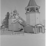 Sthelekin (Kallio) kirkko ulkoa ja sisältä. Kirkon ovat paikkakuntalaiset saaneet säilyttää veroa maksamalla. Kallio 1942.04.09